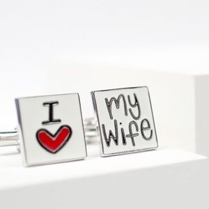 Groom love wife silver plated square cufflinks enamel dress shirt cufflink